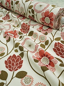 Мерный лоскут (ткань в отрезах) Интерьерный хлопок "Марьин сад" цв.коралловый, ш.1.5м, хлопок-100%, 250гр/м.кв
