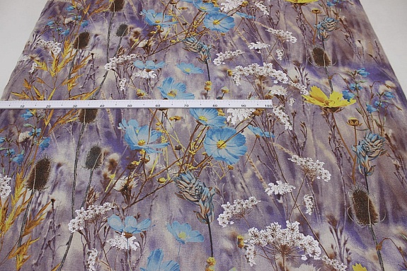 Полулен "Осенний блюз (бирюзовые цветы)", ш.1.5м, лен-30%, хлопок-70%, 140гр/м.кв