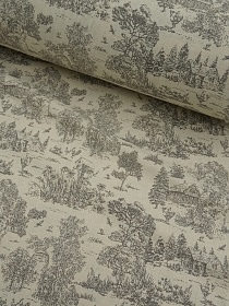 Хлопколен "Туаль де Жуи - прованс" цв.кофейный (на суровом), ш.1.4м, лен-15%, хл-85%, 125гр/м.кв