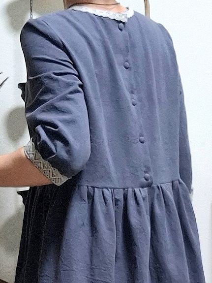 Платье из крапивы с хлопком цв.темно-серый с синим оттенком
