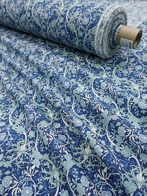 Импорт. хлопок "Витые цветочные узоры" цв.синий, ш.1.45м, хлопок-100%, 100гр/м.кв