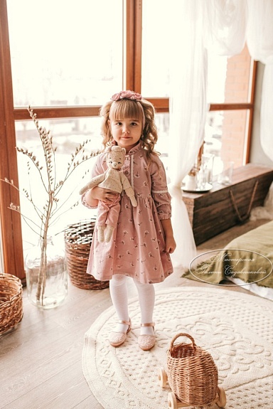 Детское платье из теплого хлопка "Звездочки на веточках"
