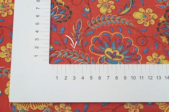 Ситец "Павлиний цвет на красном", СОРТ2, ш.0.8м, хлопок-100%, 86гр/м.кв