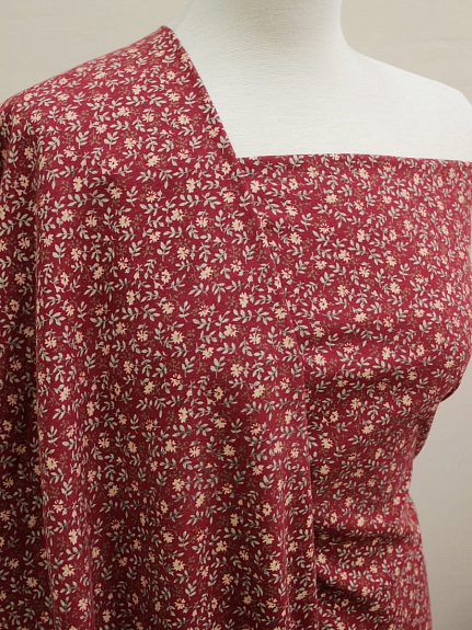 Теплый хлопок "Веточки-цветочки на бордово-красном", ш.1.45м, хлопок-100%, 150гр/м.кв