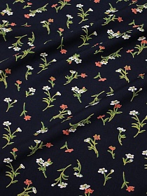Штапель Премиум "Маленькие цветочные веточки на чернильно-черном", ш.1.45м, вискоза-100%, 120гр/м.кв