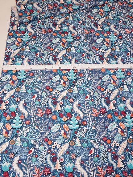 Рогожка "Сказочный мир" цв.синий, ш.1.5м, хлопок-100%, 150гр/м.кв