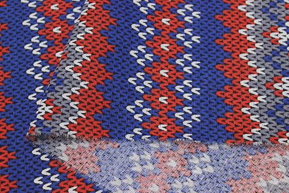 Бязь "Вязаный орнамент" цв.синий/красный, ш.1.5м, хлопок-100%, 120гр/м.кв