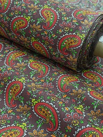 Мерный лоскут( ткань в отрезах) Бязь "Красные огурчики на коричневом", ш.1.5м, хлопок-100%, 120гр/м.кв