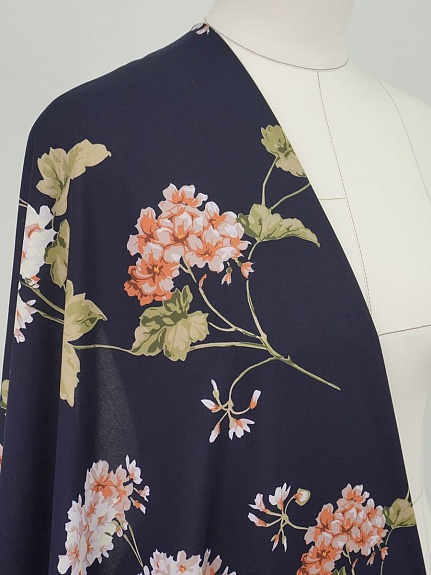 Штапель "Ароматная гортензия " цв.чернильный, ш.1.45м, вискоза-100%, 105гр/м.кв