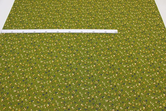 Штапель Премиум "Цветочная грация" цв.темно-оливковый, ш.1.45м, вискоза-100%, 120гр/м.кв