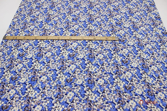 Штапель "Цветочные узоры" цв.синий, ш.1.44м, вискоза-100%, 95гр/м.кв