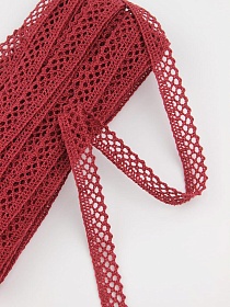 Кружево цв.бордово-красный, ш.10мм, хлопок-90%, п/э-10%, 10м, рис.129/17