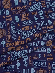 Трикотаж Кулир.гладь "Бар (цв.оранжевый) на чернильно-синем", ш.1.96м(0.98м*2,чулок), Карде, хлопок-100%, 145гр/м.кв