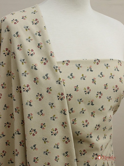 Теплый хлопок "Милые букетики" цв.топленое молоко, ш.1.50м, хлопок-100%, 160гр/м.кв