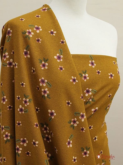 Мерный лоскут(ткань в отрезах) - Хлопколен "Марта" цв.горчичный, ш.1.48м, хл-80%, лен-20%,145гр/м.кв