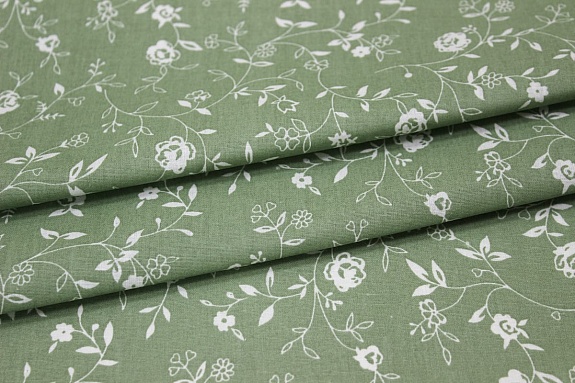 Поплин "Роза Вьюнок" цв.эвкалипт, ш.1.5м, хлопок-100%, 105гр/м.кв