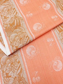 Мерный лоскут Холст полотенечный жаккард "Урожай" цв.яркий персик/оранжево-коричневый, ш.0,5м, лен-30%, хл-70%