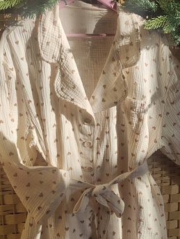 Пижама из муслина двухслойного с эф.жатости "Бежевые сердечки" 