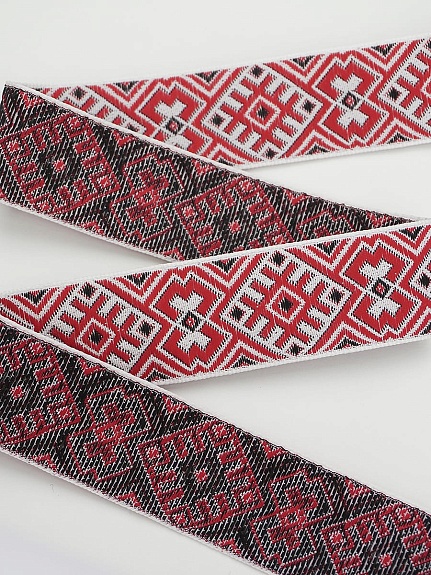 Жак.лента 32мм Ромбы красный/черный на белом