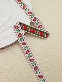 Жак.лента 18мм Красные маки на белом, рис.9180/5