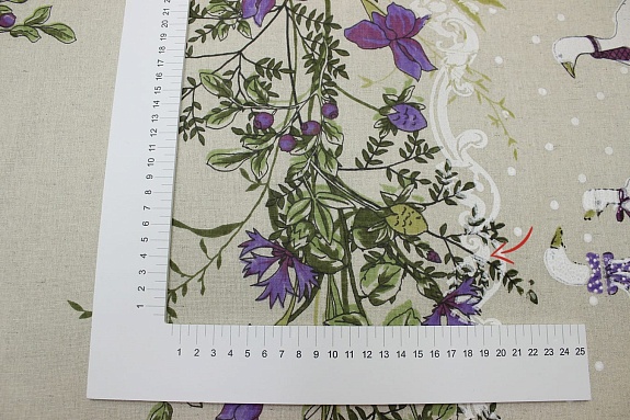 Брак(уценка) Полулен "Датский гусь по кайме" цв.фиолетовый, (на суровом), ш.1.5м, лен-30%, хл-70%