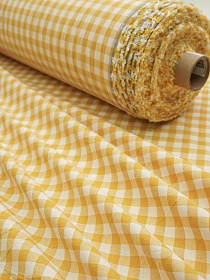 Вареный (стираный) хлопок "Клетка (1.0*1.0см)" цв.горчично-желтый/молочный, ш.2.5м, хл-100%