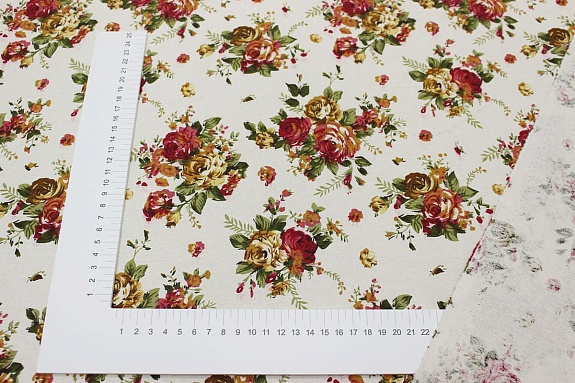 Хлопколен "Чайная роза на молочном", ш.1.46м, лен-20%, хлопок-80%, 140гр/м.кв