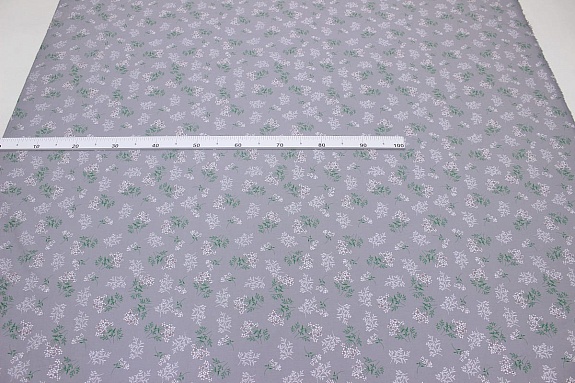 Теплый хлопок "Веточки ромашки на сером", ш.1.47м, хлопок-100%, 160гр/м.кв