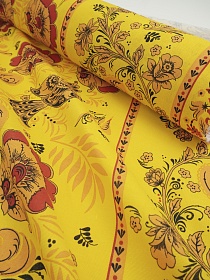 Рогожка "Золотая хохлома" цв.желтый, ш.1.5м, хлопок-100%, 150гр/м.кв
