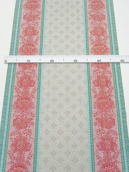 Холст полотенечный жаккард "Валенсия" цв.бежевый/красный, ш.0.5м, лен-30%, хл-70%, 210гр/м.кв