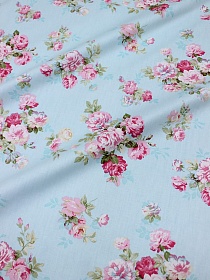 Сатин "Аромат романтики" цв.бл.бирюзовый, ш.1.60м, хлопок-100%, 110гр/м.кв