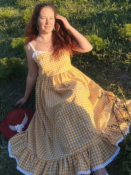 Сарафан из вареного хлопка в горчичном цвете