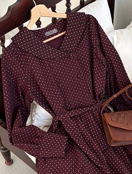 Платье из плательного хлопка "Мелкий горох" в темно-вишневом цвете