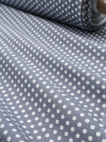 Бязь "Белый горох (7мм) на серо-синей дымке", ш.1.5м, хлопок-100%, 120гр/м.кв