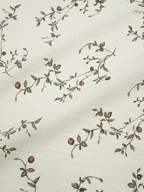 Муслин двухслойный с эф.жатости "Ягодные веточки" цв.сливочный, ш.1.4м, хл-100%, 110гр/м.кв