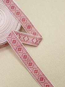 Жак.лента 24мм Красный орнамент на белом, рис.9686/1