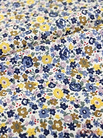 Импорт. хлопок "Мелкая акварель (синие, желтые цветы)", ш.1.49м, хлопок-100%, 90гр/м.кв