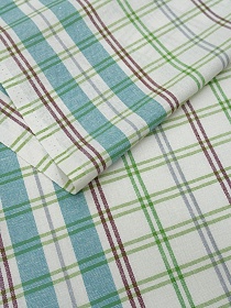 Холст полотенечный "Двойная цветная клетка" цв.бирюзовый/салатовый, ш.0.5м, лен-30%, хл-70%