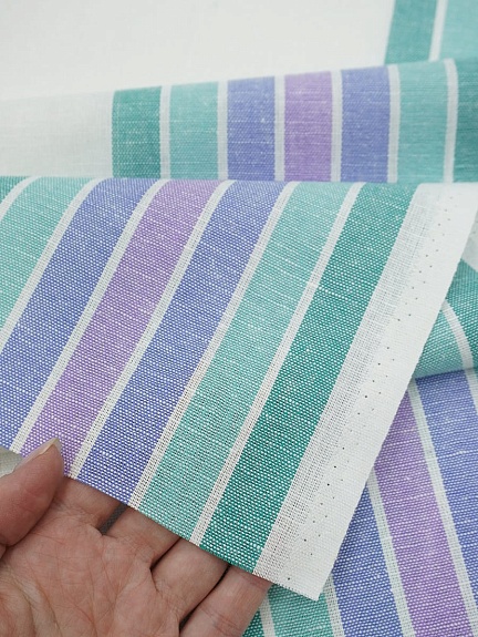 Холст полотенечный "Полоска по кайме" цв.сиреневый/изумрудный, ш.0.5м, лен-30%, хл-70%, 140гр/м.кв