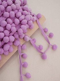 Брак(уценка) Тесьма "Помпоны" цв.сиренево-розовый аметист, ш.тесьмы без помпона-10мм; помпон Ø-15мм