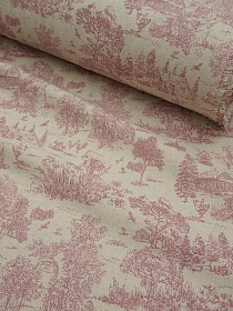 Хлопколен "Туаль де Жуи - прованс" цв.брусника (на суровом), ш.1.4м, лен-15%, хл-85%, 125гр/м.кв