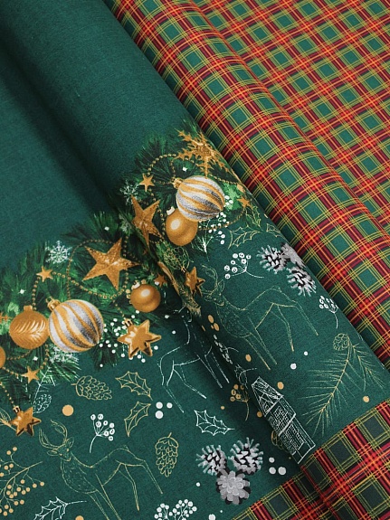 Рогожка Премиум "Изумрудная сказка-гирлянда", (комп), ш.1.5м, хлопок-100%, 200гр/м.кв