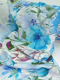 Штапель Премиум (Digital) "Цветочная аллея" цв.лазурный, ш.1.45м, вискоза-100%, 110гр/м.кв