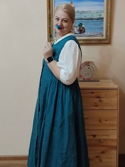 Льняной сарафан в цвете морской волны