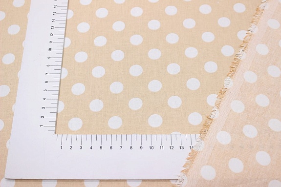 Перкаль "Крупный белый горох на персиковом", ш.1.5м, хлопок-100%, 105гр/м.кв