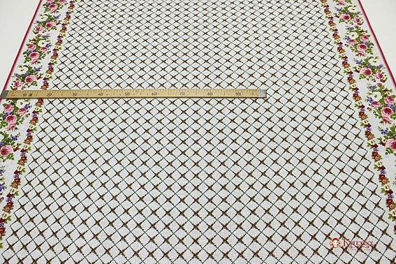 Рогожка "Фарфоровая розочка по кайме на сером меланже", ш.1,5м, хл-100%, 160гр/м.кв