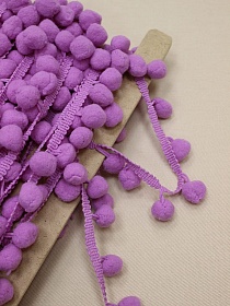 Тесьма "Помпоны" цв.сиренево-розовый аметист, шир.тесьмы без помпона-10мм; помпон Ø-20мм, п/э-100%