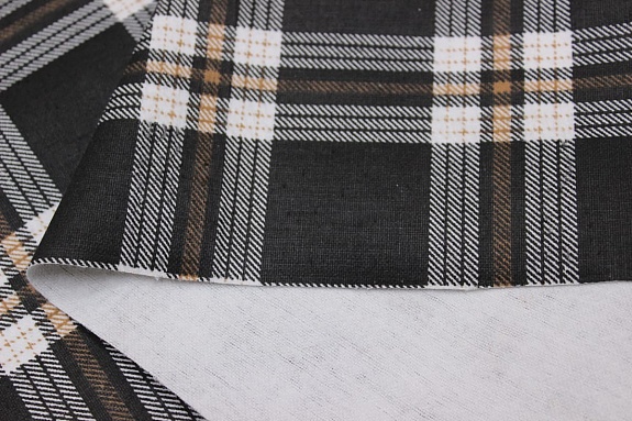 Фланель "Клетка" цв.белый/орех на черном, СОРТ2, ш.1.5м, хлопок-100%, 150гр/м.кв