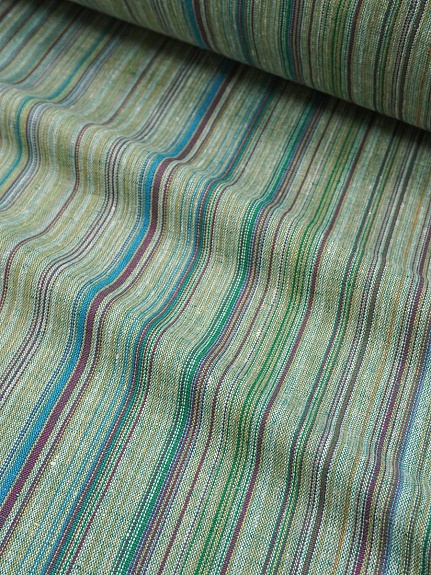 Полулен пестротканый "Зелено-бордовый меланж - полоска", ш.1.6м, лен-50%, хлопок-50%, 160гр/м.кв