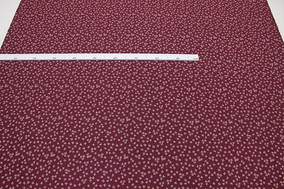 Плательный хлопок с микроворсом "Россыпь четырехлистников" цв.вишневый, ш.1.46м, хл-100%